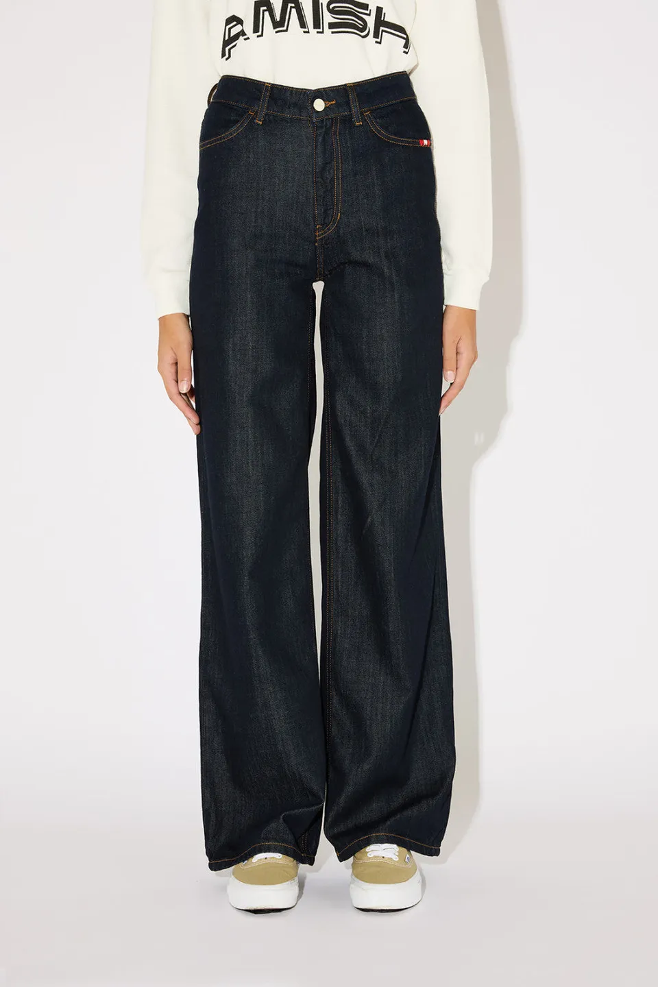 Amish Linda AMD001D7460021 jeans donna blu rinse gamba ampia