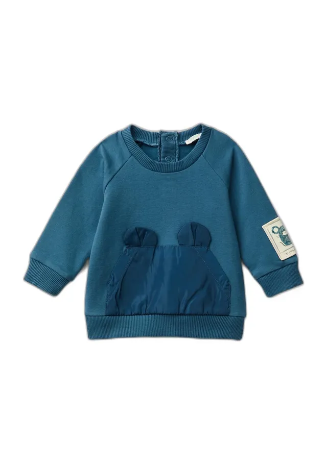 Benetton Felpe e Tute Felpa Bimbo 50 Blu Girocollo Cotone