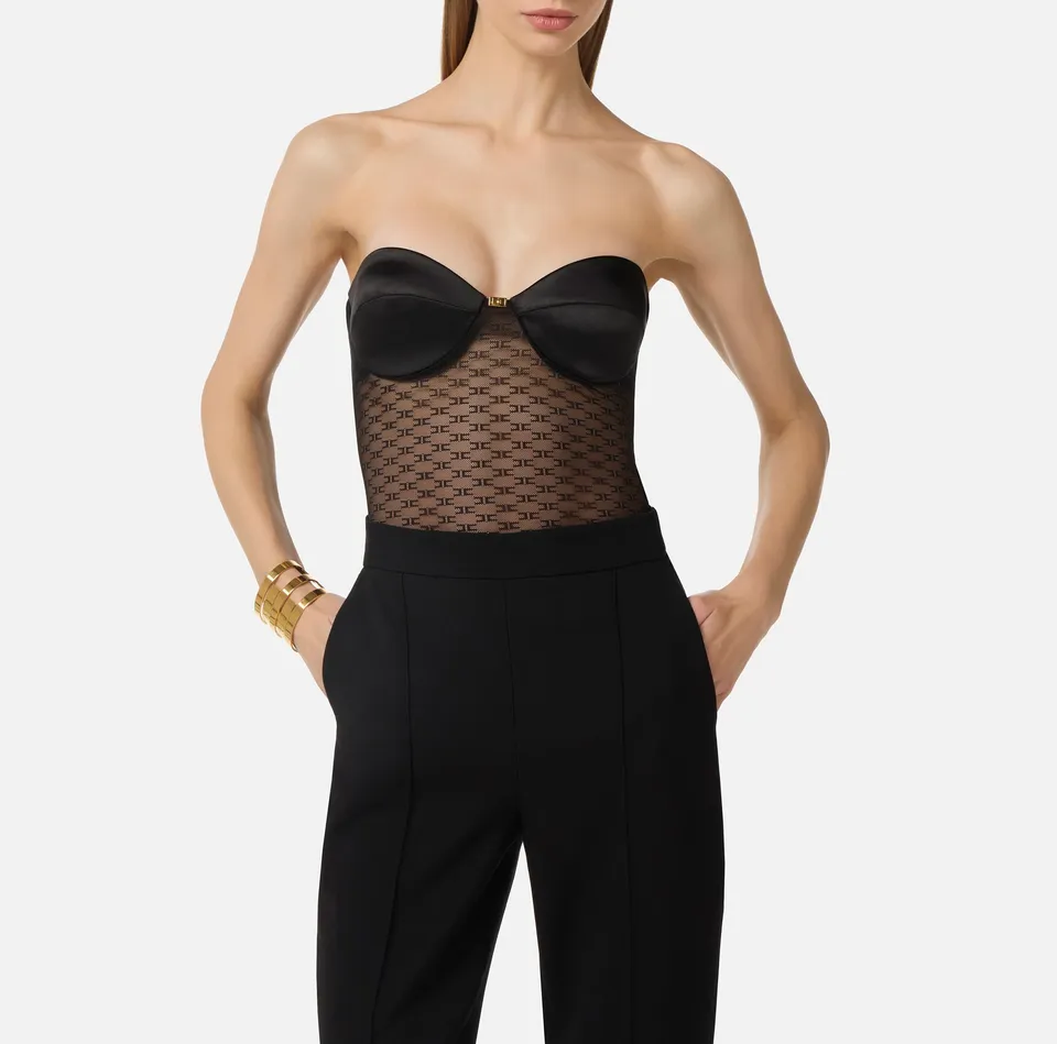 Elisabetta Franchi BO02662E2 Body Donna Nero Jacquard