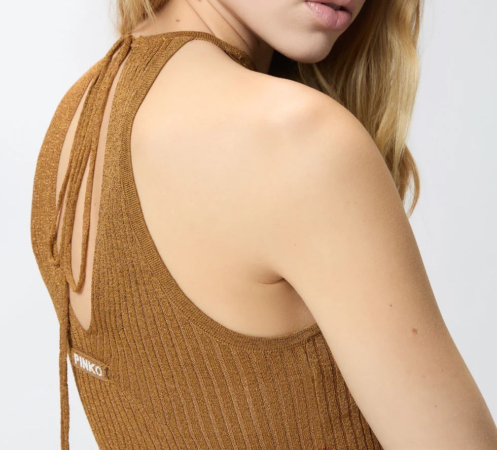 Pinko Linum Shiny 106884 A3BD Top bronzo lurex slim