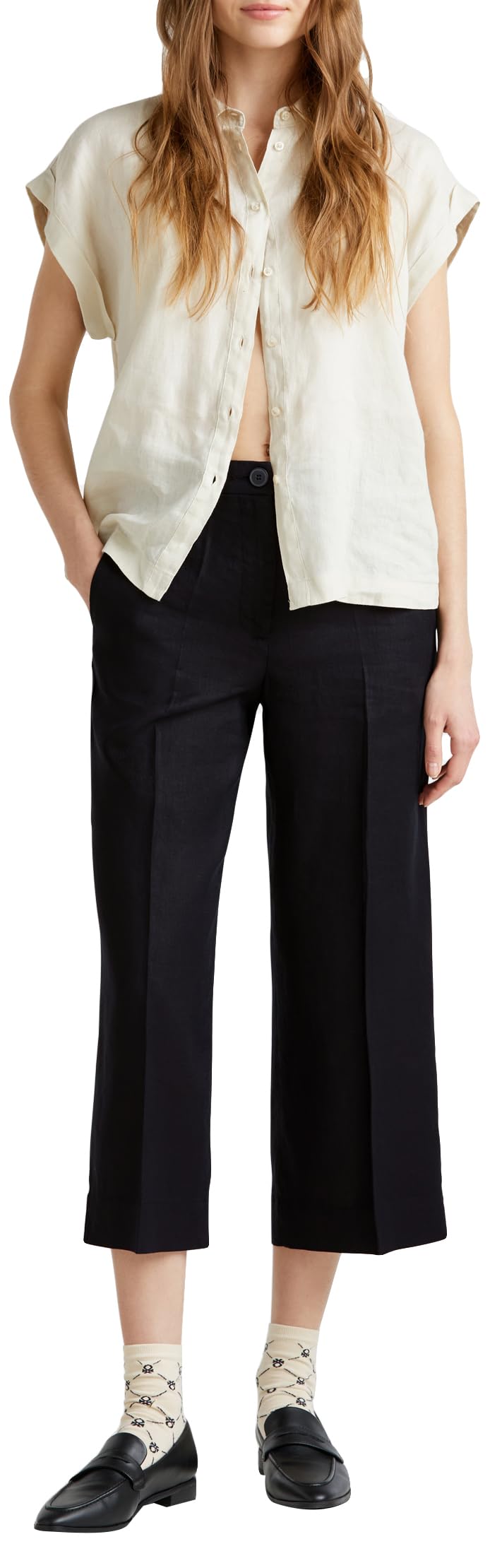 Benetton Pantaloni 4AGHDF08M Pantalone Donna Lino Beige