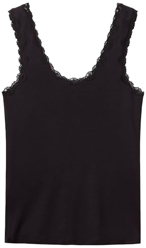 Benetton canottiera donna nera in pizzo spalla larga