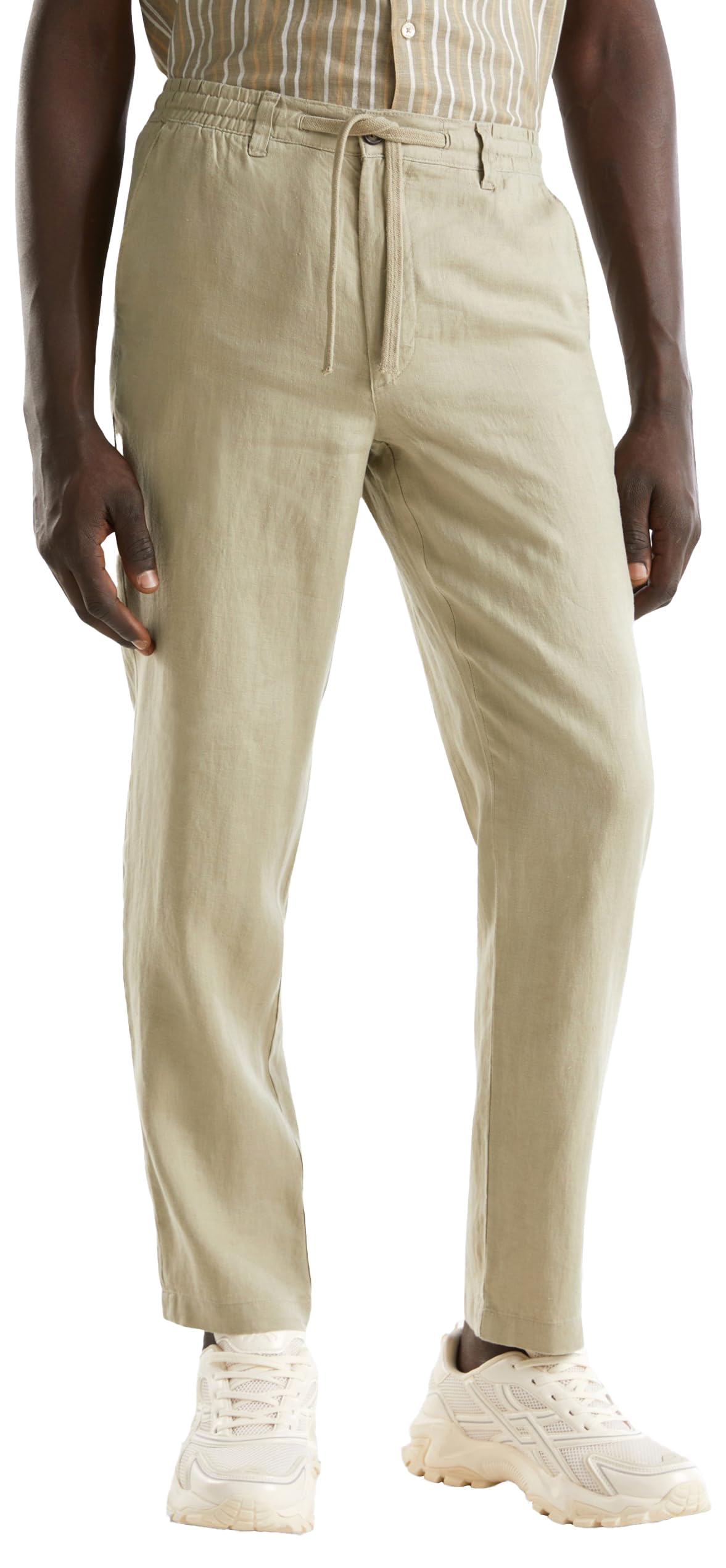 Benetton 4AGHUF00M Pantalone Uomo Verde Militare 42 in Lino