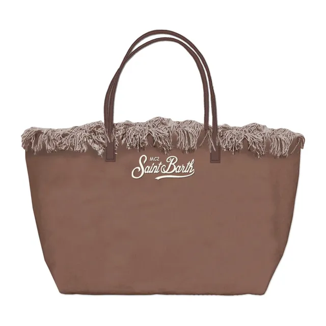 MC2 Saint Barth City Bag Fringe Mid borsa canvas marrone