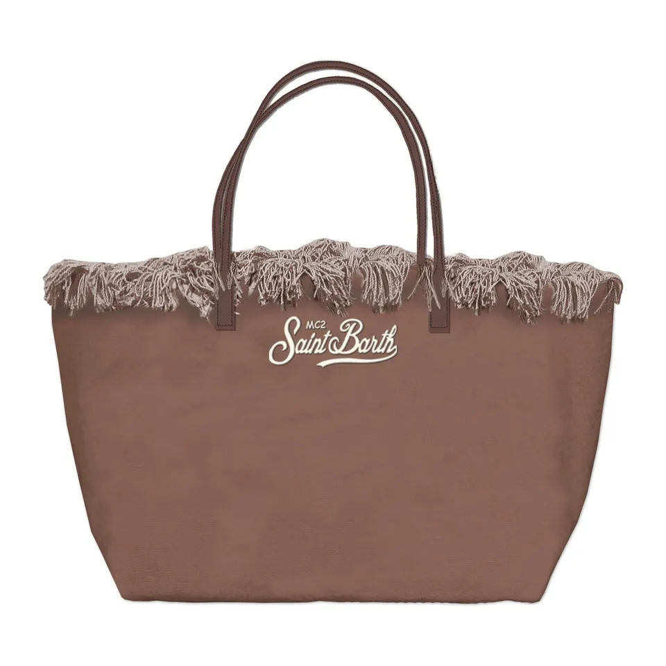 MC2 Saint Barth City Bag Fringe Mid borsa canvas marrone
