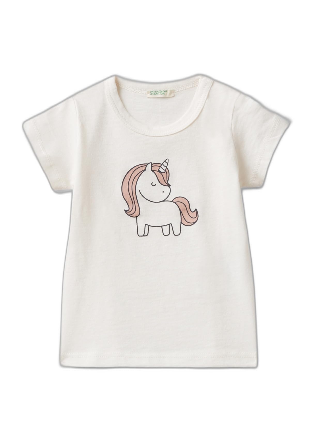 Benetton 3I1XA104K T-Shirt Bimbo Cotone Bianco Panna