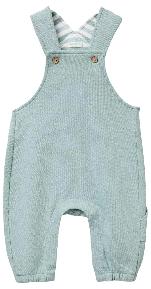 Benetton Bimbo Salopette Felpa Verde Bretelle Cotone Stretch