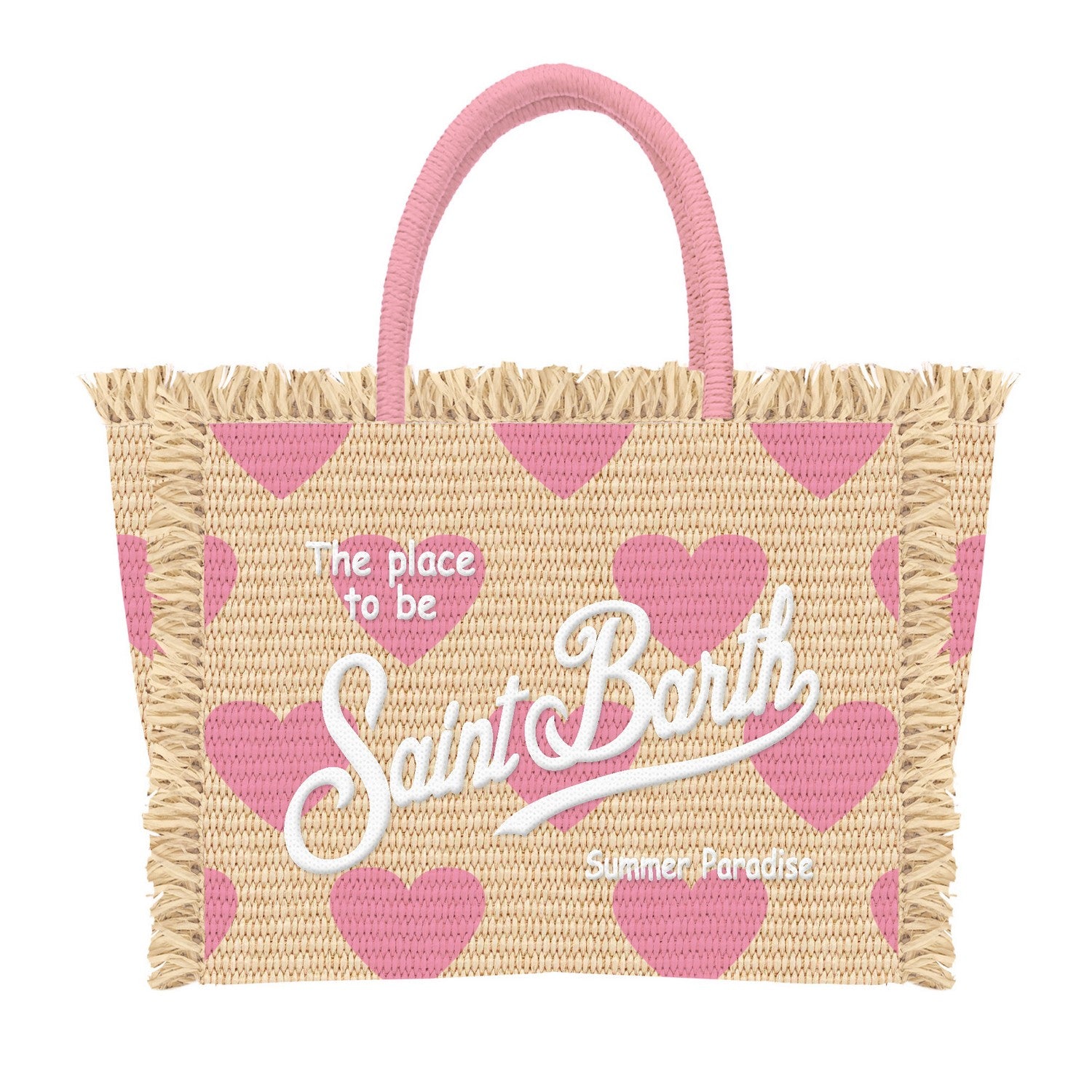 MC2 Saint Barth Colette Borsa Paglia Hearts Beige Rosa