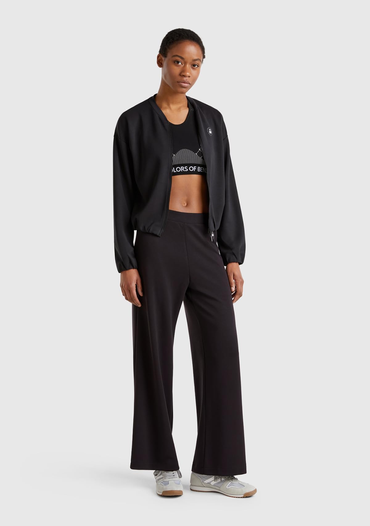 Benetton Pantalone Donna Flare Viscosa Effetto Cupro con Logo