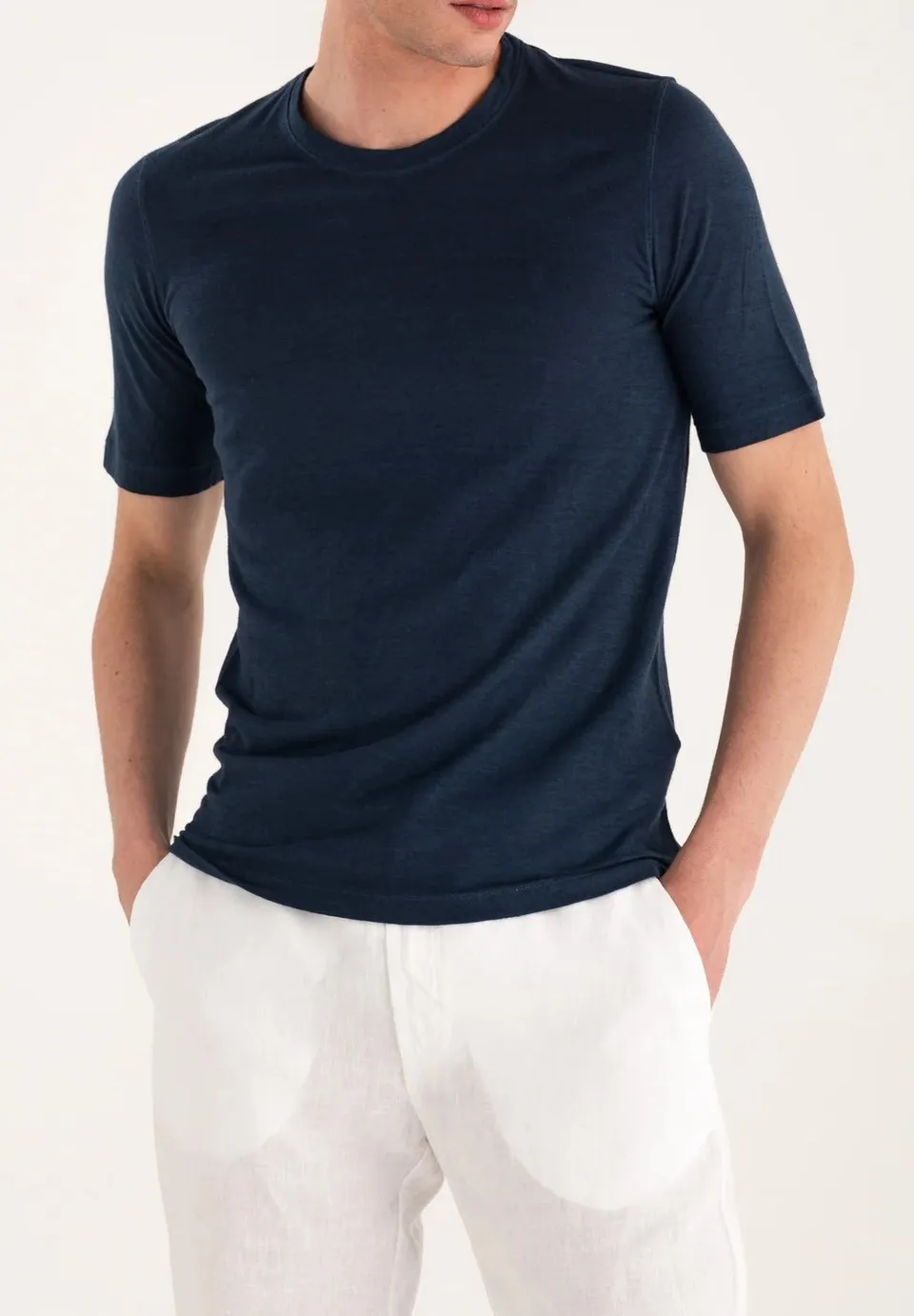 120% Lino 33ALIM7186 T-shirt Lino Uomo Navy Regular
