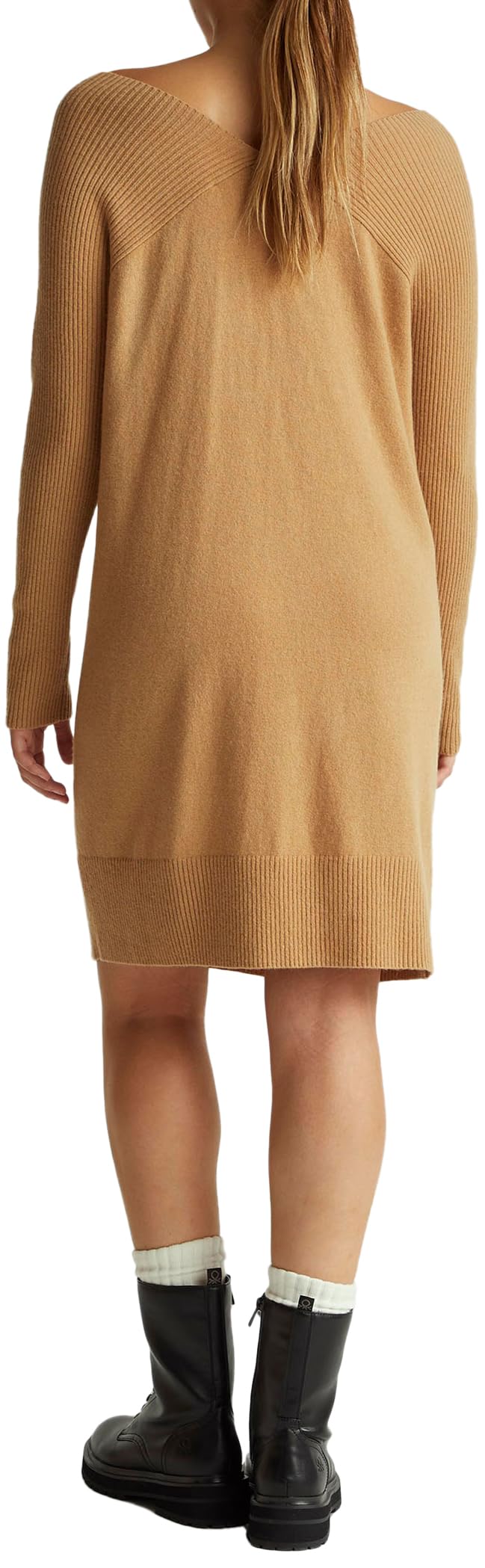 Benetton 1044dv02c vestito donna M beige scollo V