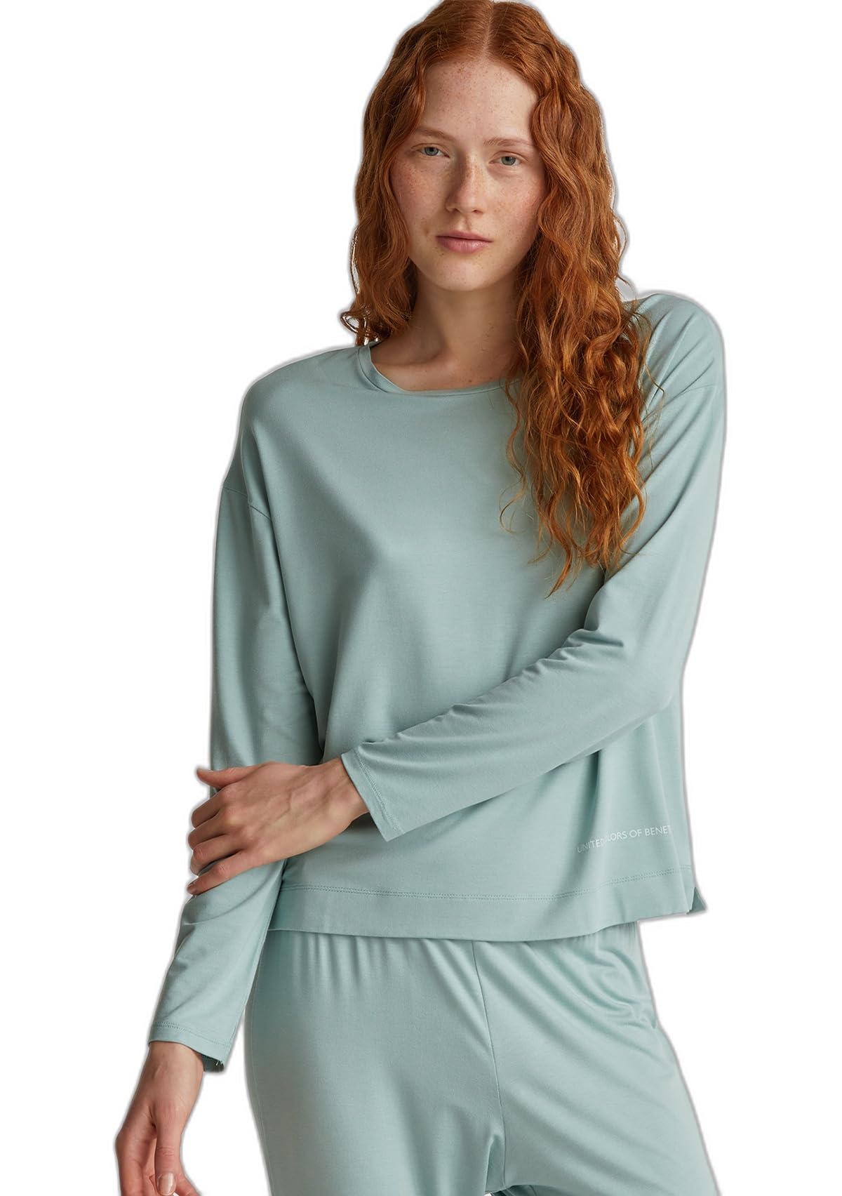 Benetton 36mx3m07b Maglia Pigiama Donna Rosa Modal S