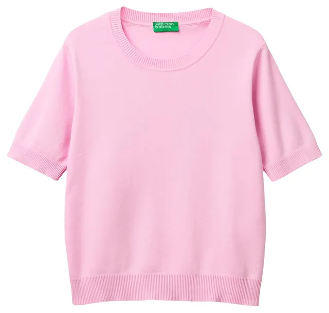 Benetton Maglia Donna Girocollo Manica Corta Tinta Unita