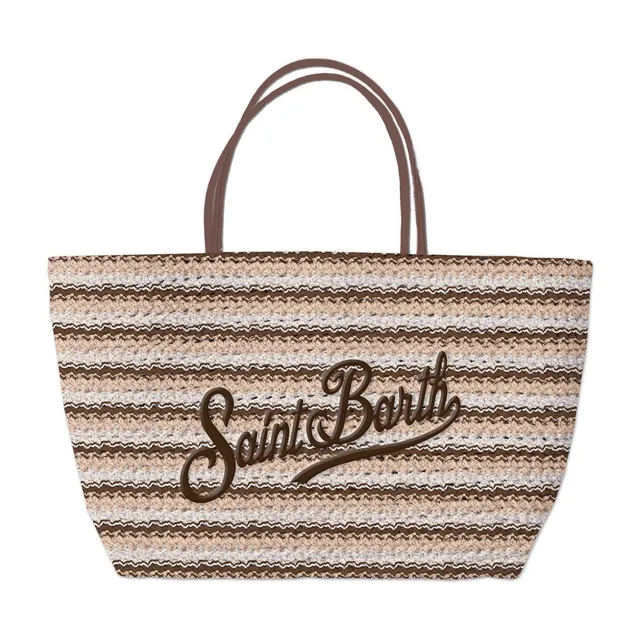 MC2 Saint Barth Crochet Tote Mid Borsa Stripes Marrone Beige
