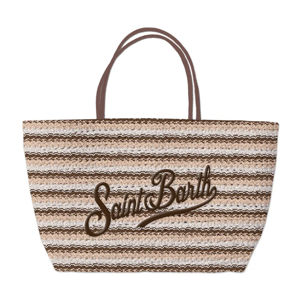 MC2 Saint Barth Crochet Tote Mid Borsa Stripes Marrone Beige