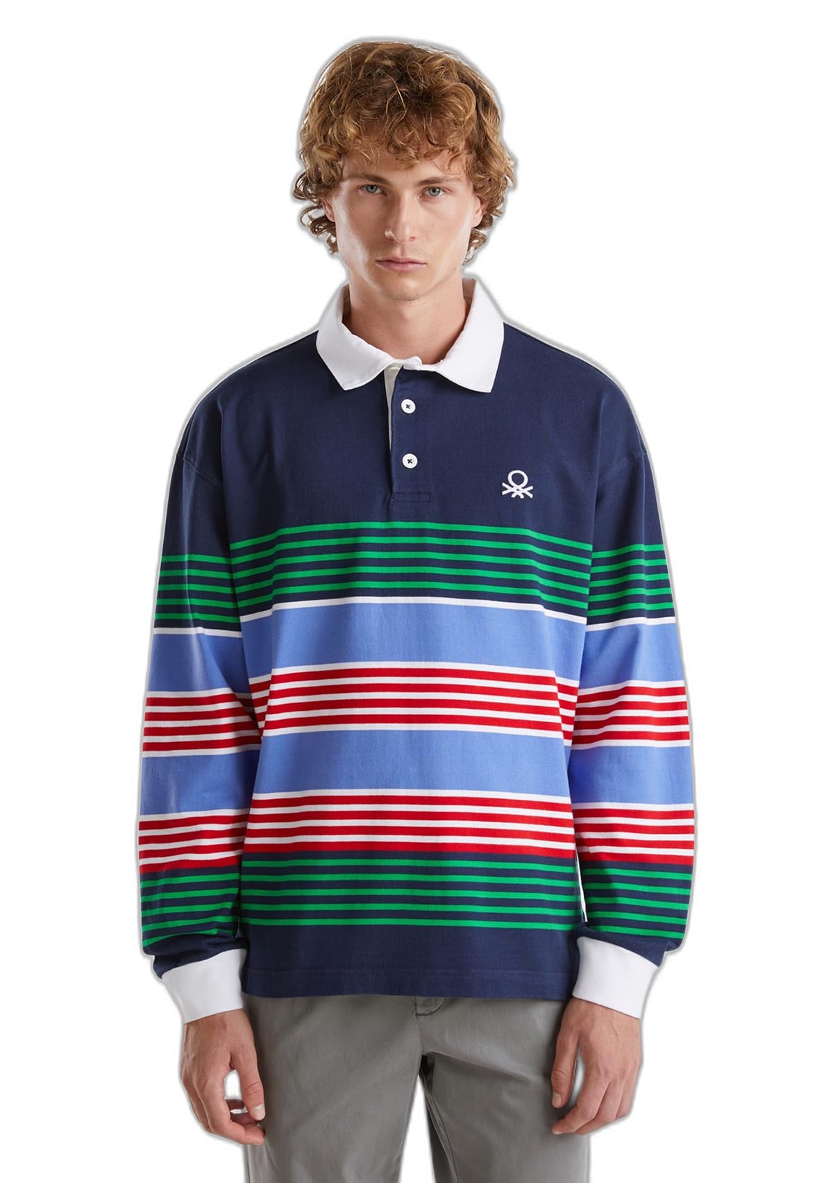 Benetton Polo Rugby Rigata Uomo XXL Manica Lunga