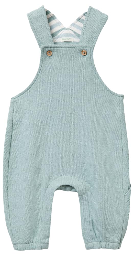 Benetton Bimbo Salopette Felpa Verde Bretelle Cotone Stretch