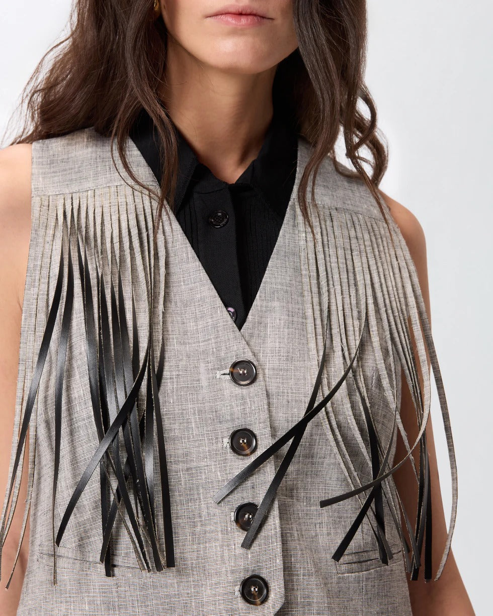 Pinko Boretto 106965 A3AS gilet nero bianco frange