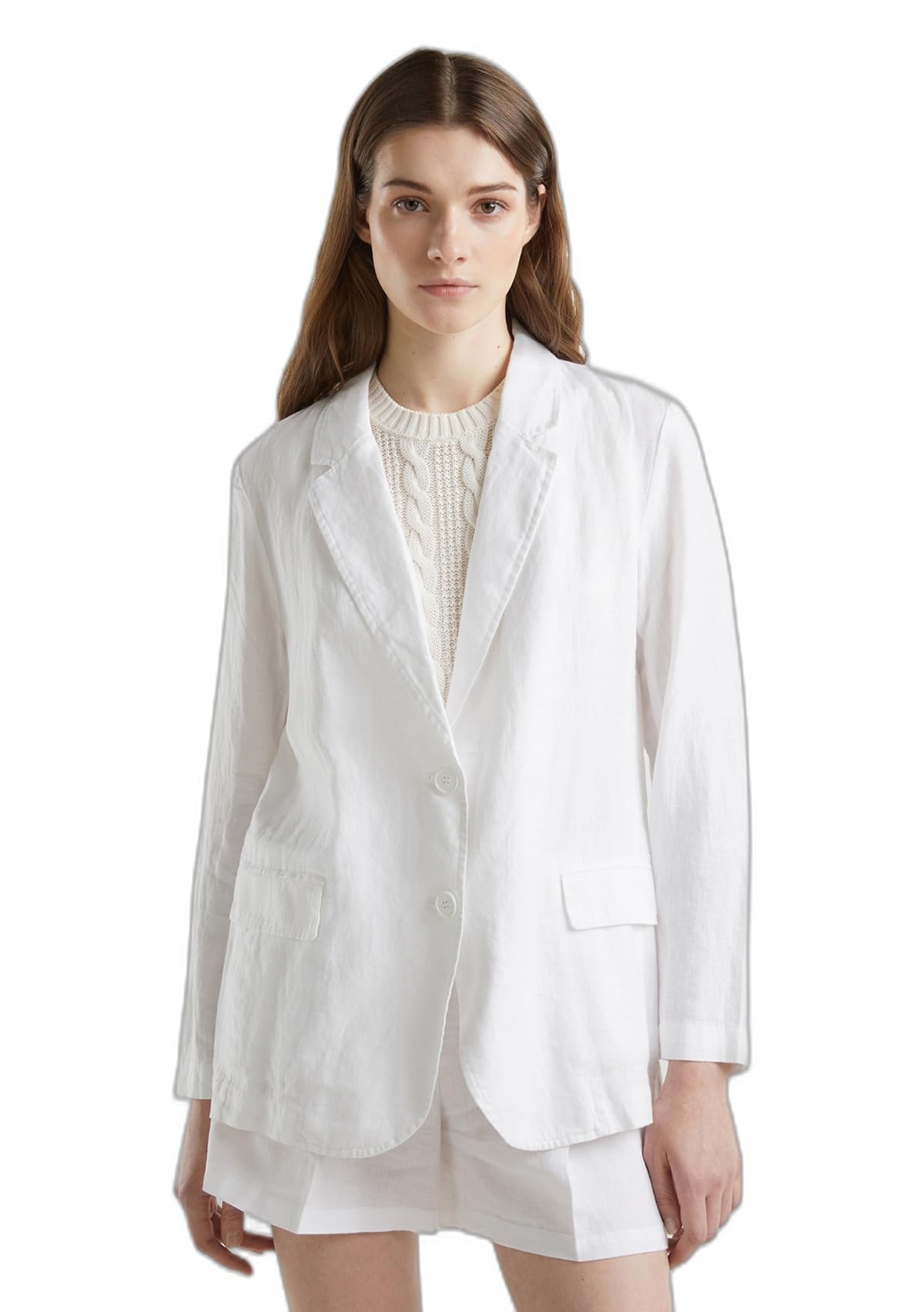 Benetton Blazer 2aghdw00r Giacca Donna Nero 36 Lino