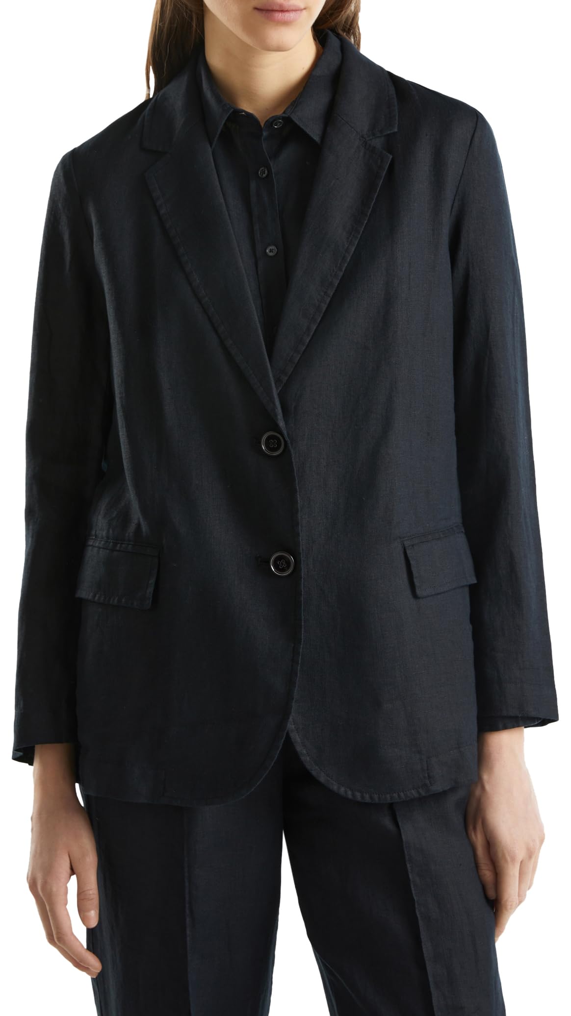 Benetton Blazer 2aghdw00r Giacca Donna Nero 36 Lino