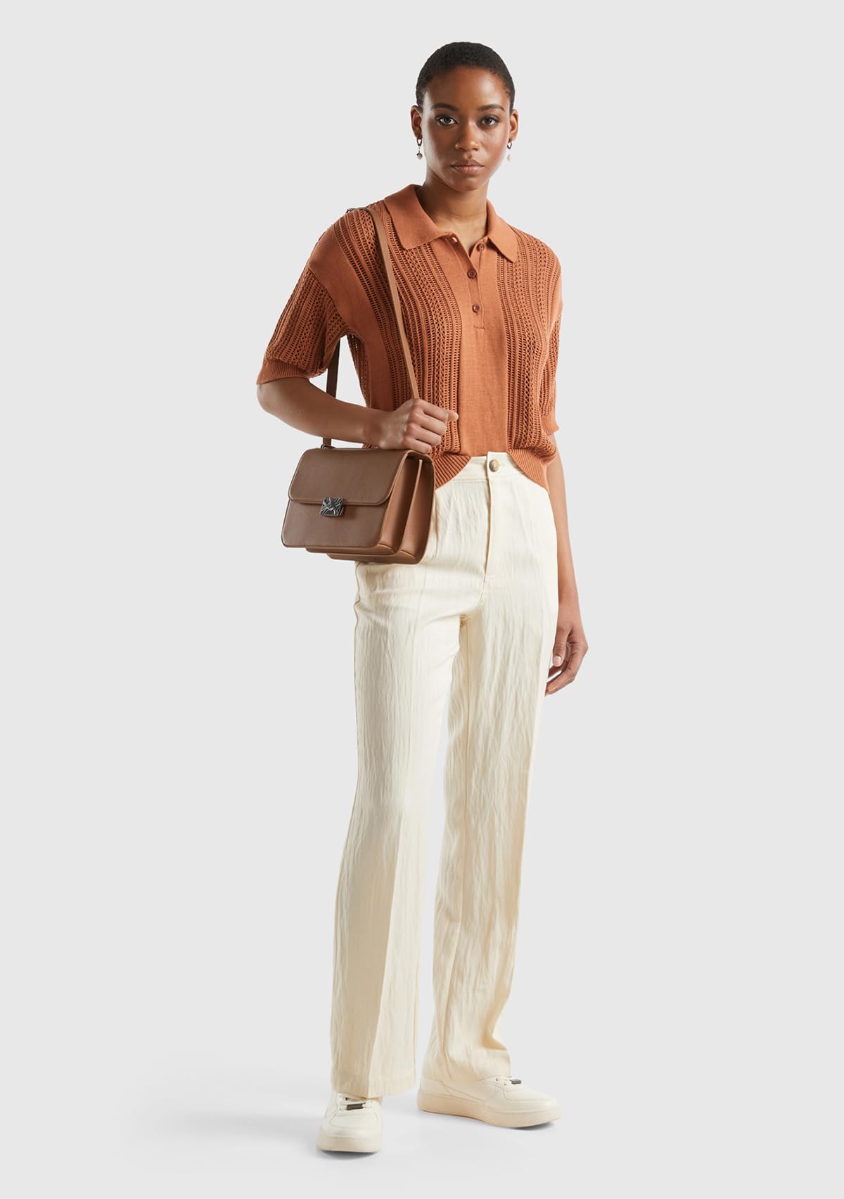 Benetton 47ozdf06f pantaloni donna beige 36 vita alta