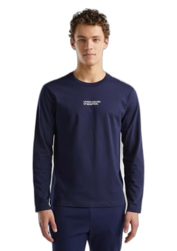 Benetton Top Pigiama Uomo Maglietta Grigio Jersey Stampa