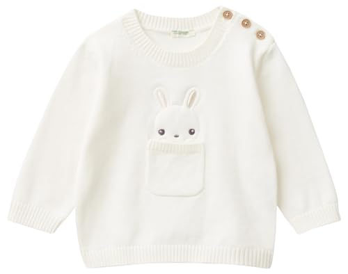 Benetton Maglione Neonato 56 Girocollo con Coniglietto