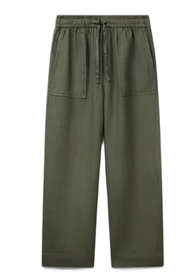 Benetton 4AGHDF08J Pantalone Donna Lino Verde
