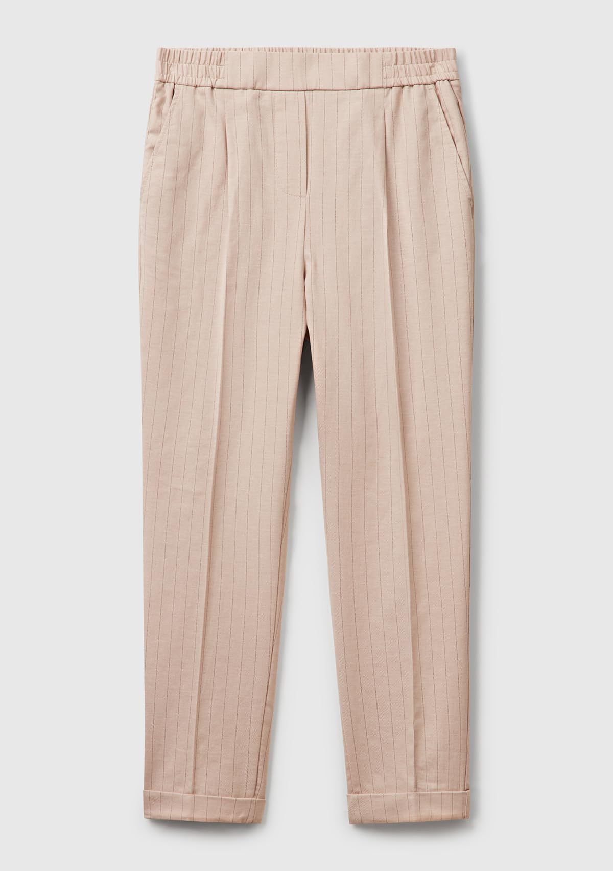 Benetton Pantaloni Donna cotone lino gessati Blu regular