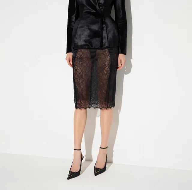 Elisabetta Franchi GO21266E2 gonna midi pizzo nero