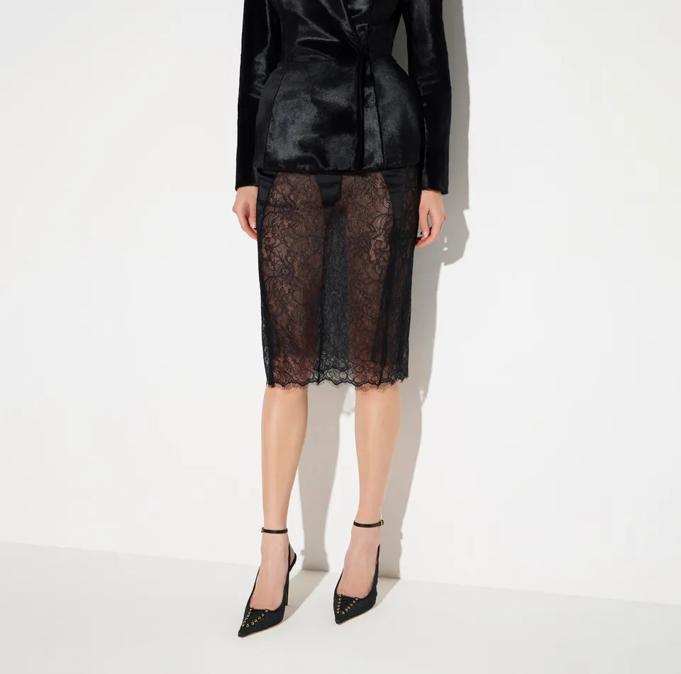 Elisabetta Franchi GO21266E2 gonna midi pizzo nero