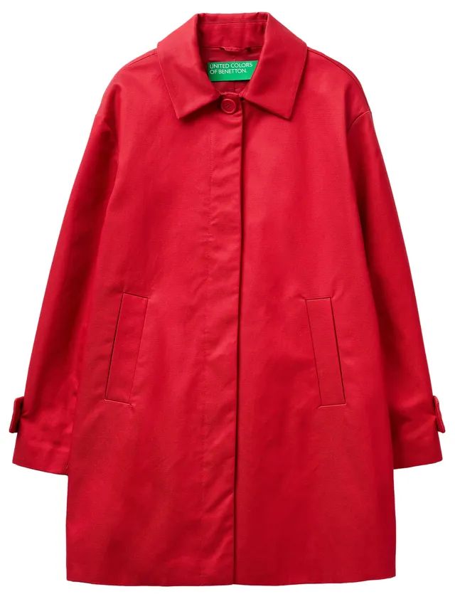 Benetton 2X2LDN098 Cappotto Donna Rosso in Cotone Regular Fit