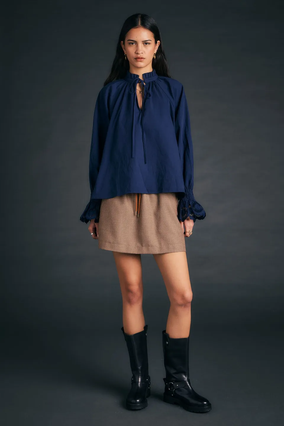 Karen Walker Ivy Blouse blusa navy cotone