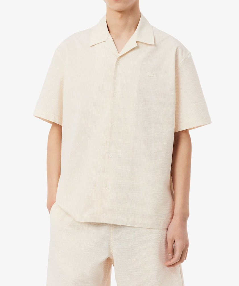 Lacoste CH2355 Camicia Uomo Blanc Beige Seersucker