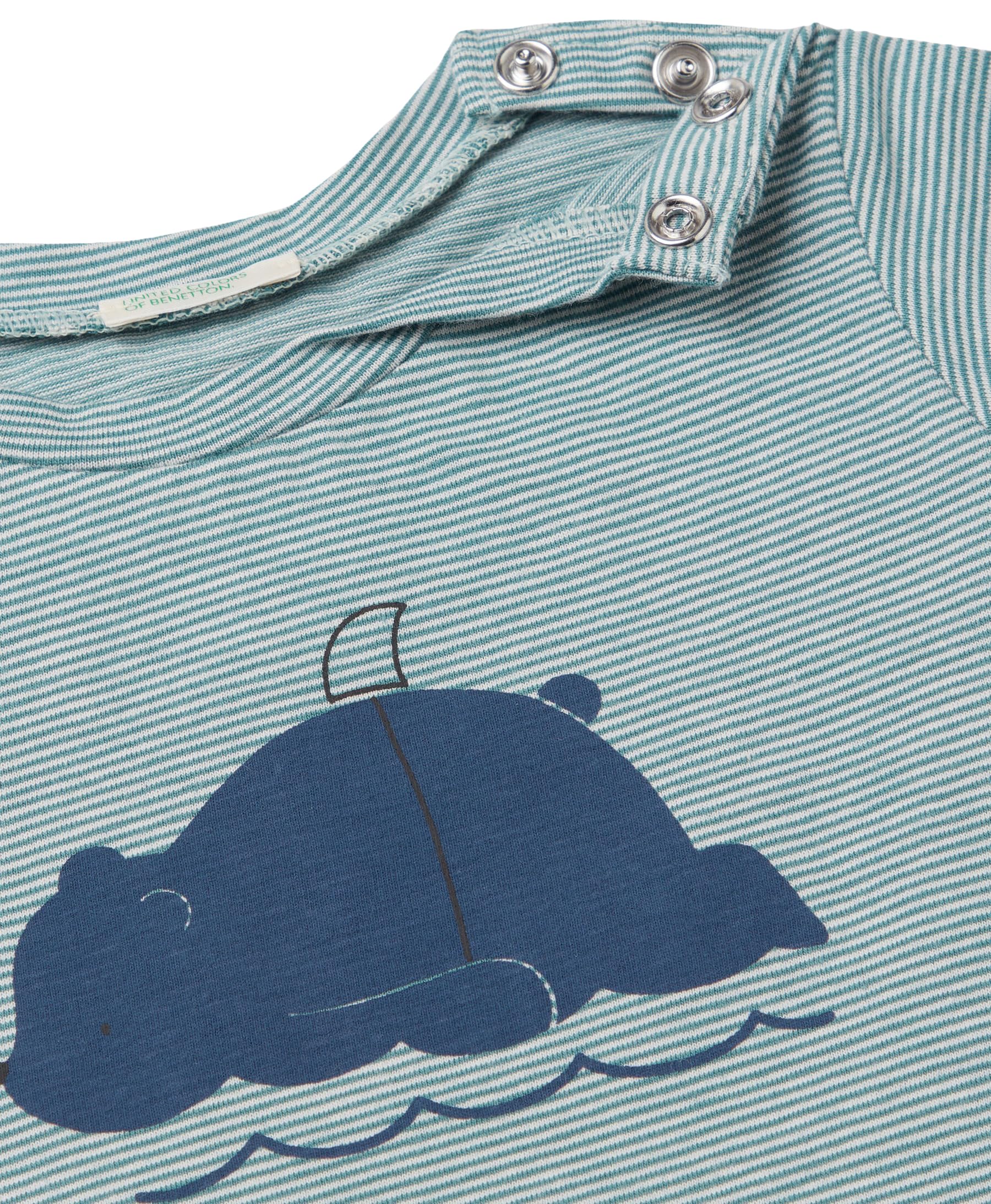 Benetton T-Shirt Bimbo Verde 903 in Cotone con Stampa