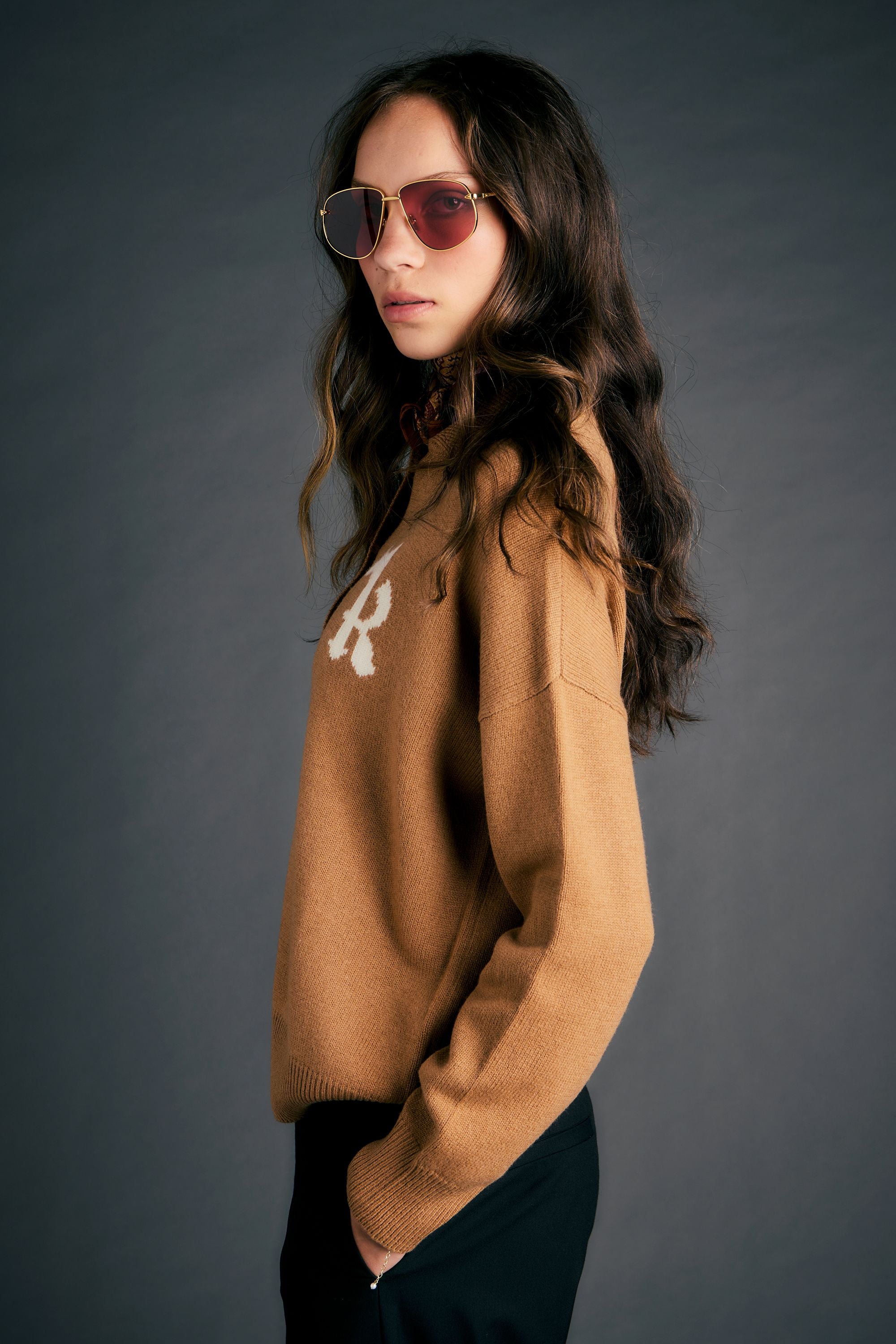 Karen Walker K Flag Polo Beige Lana Merino Grafica
