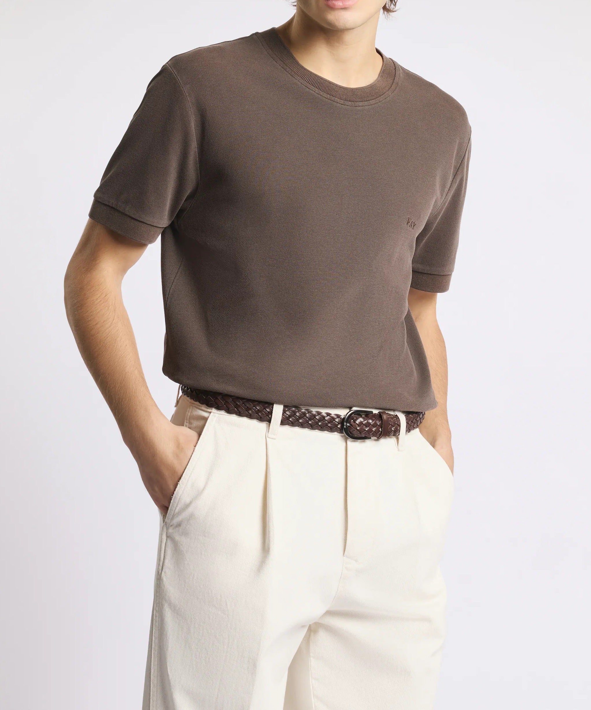 Fay Piquet NPMB352136TZE T-Shirt Uomo Marrone Cotone