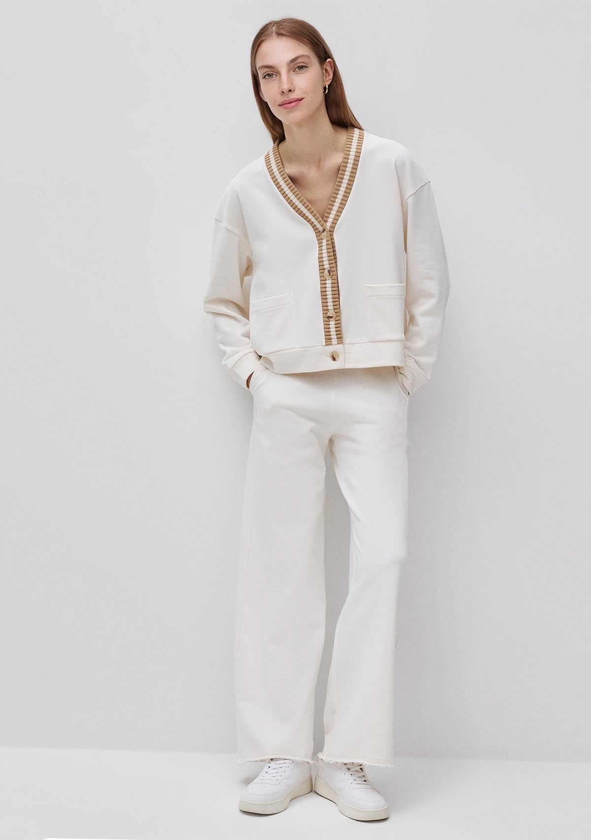 Benetton 3PTPD6006 Cardigan Felpa Donna Bianco XS Tasche