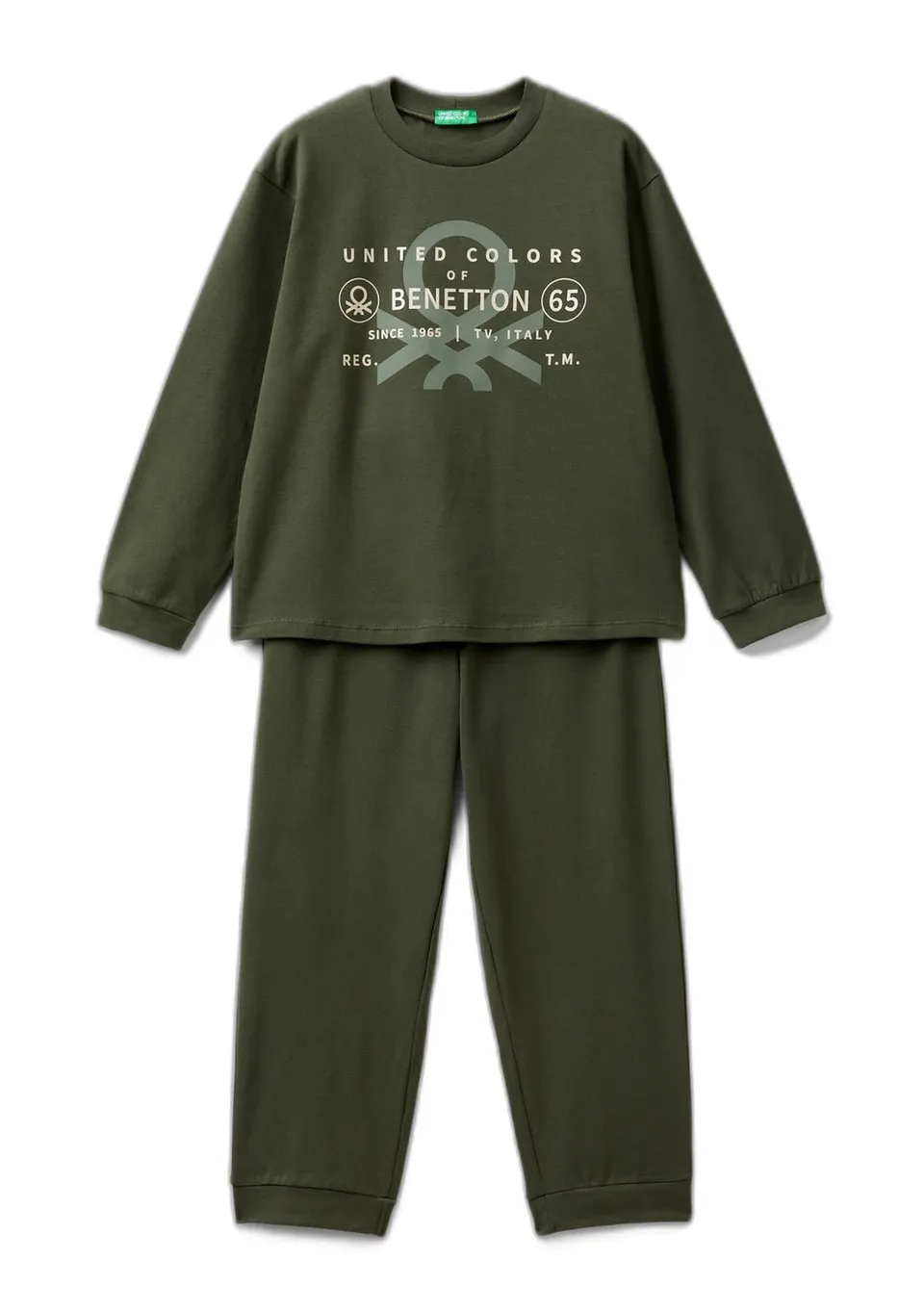 Benetton 3dke0p073 Pigiama Bambino Verde Stampa Logo