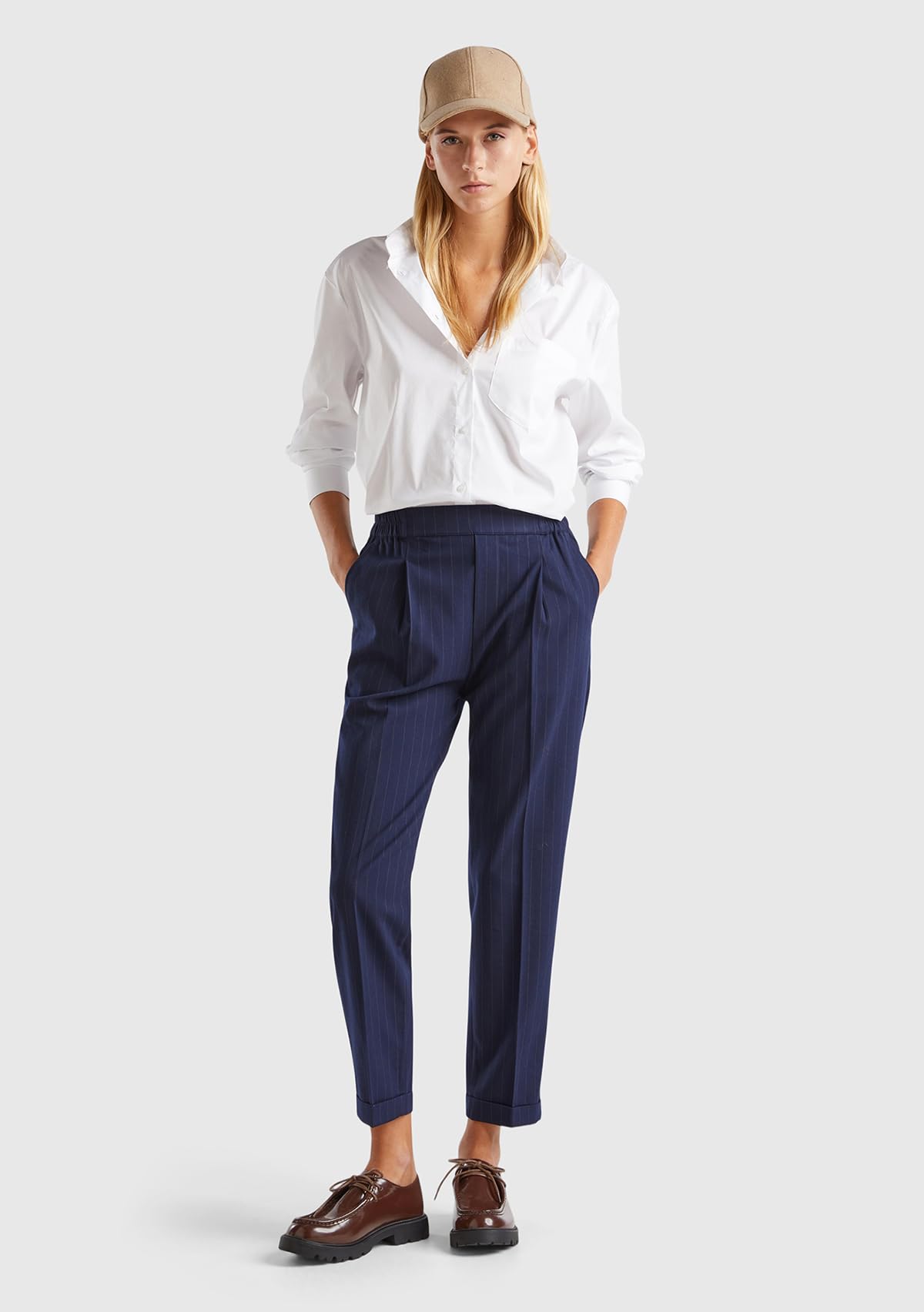 Benetton Pantaloni Donna Flanella Righe L