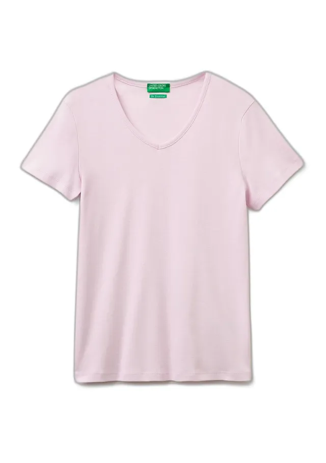 Benetton T-Shirt Donna Costina Rosa Scollo V