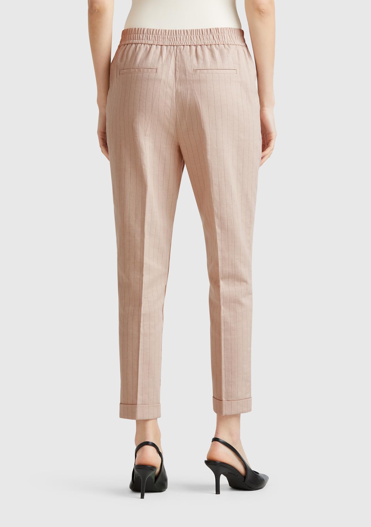 Benetton Pantaloni Donna cotone lino gessati Blu regular