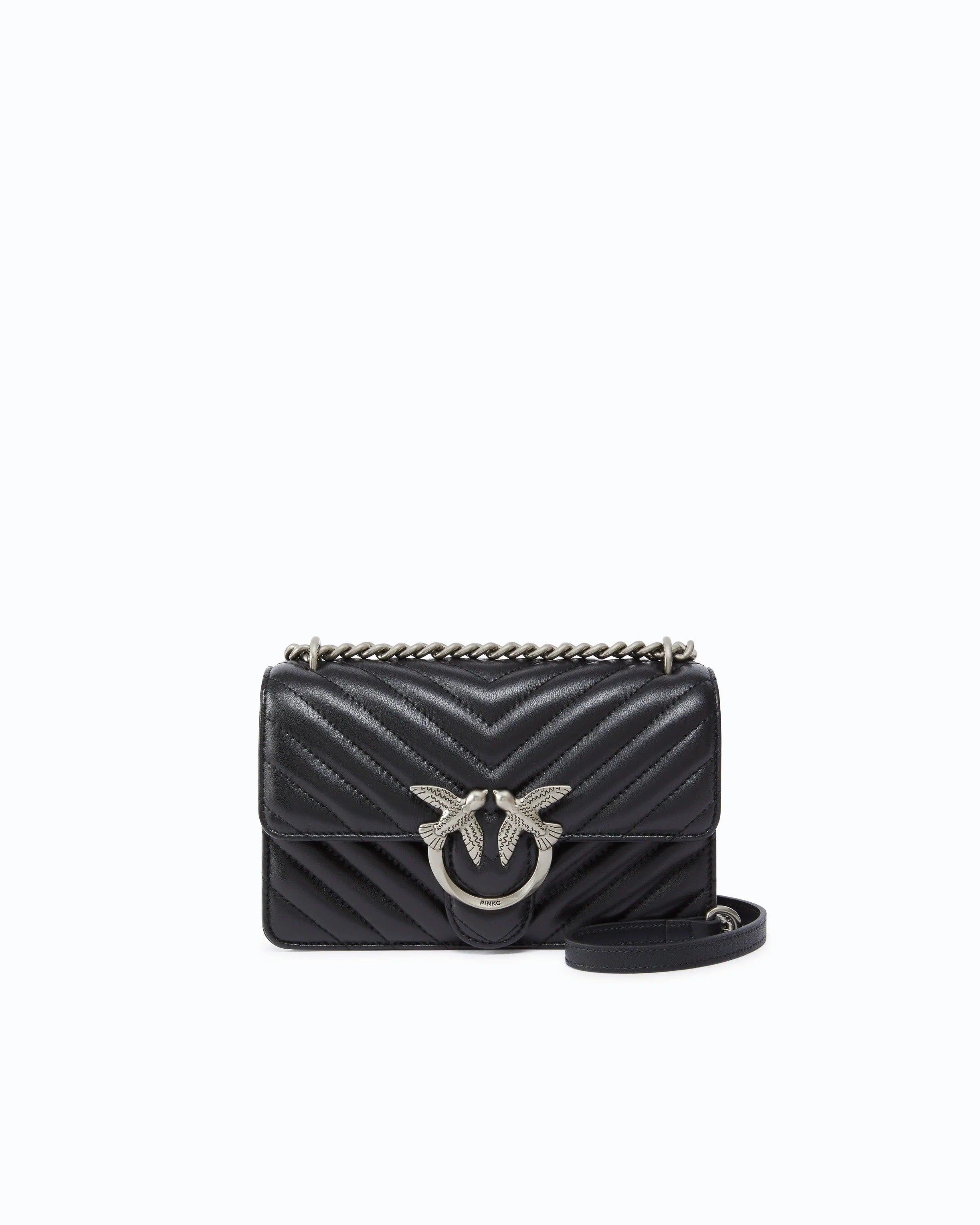 Pinko Love One Mini 100074-A0GK Borsa Donna Nero Silver Nappa