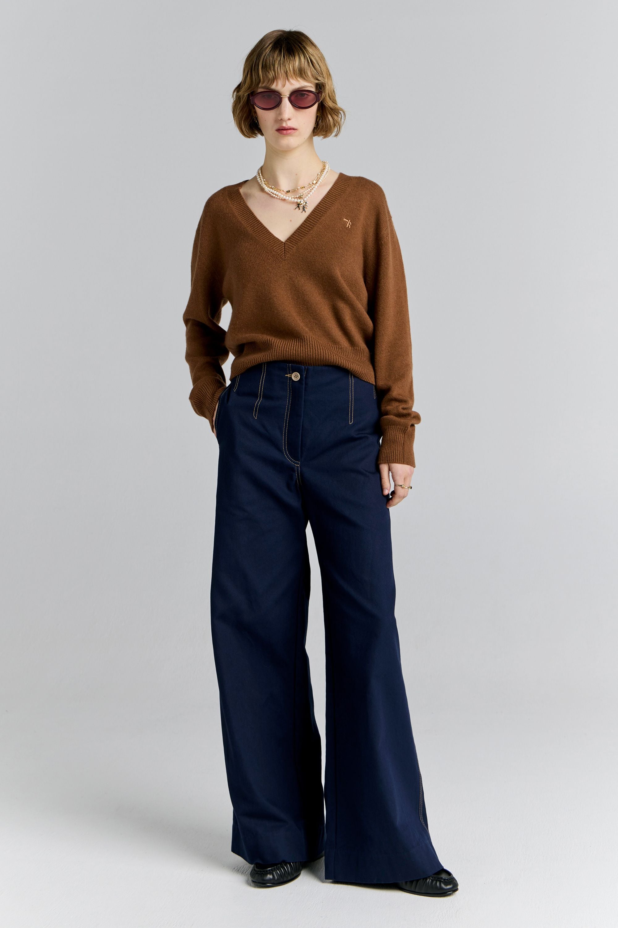 Karen Walker Chevalier Pants pantaloni Navy gamba larga