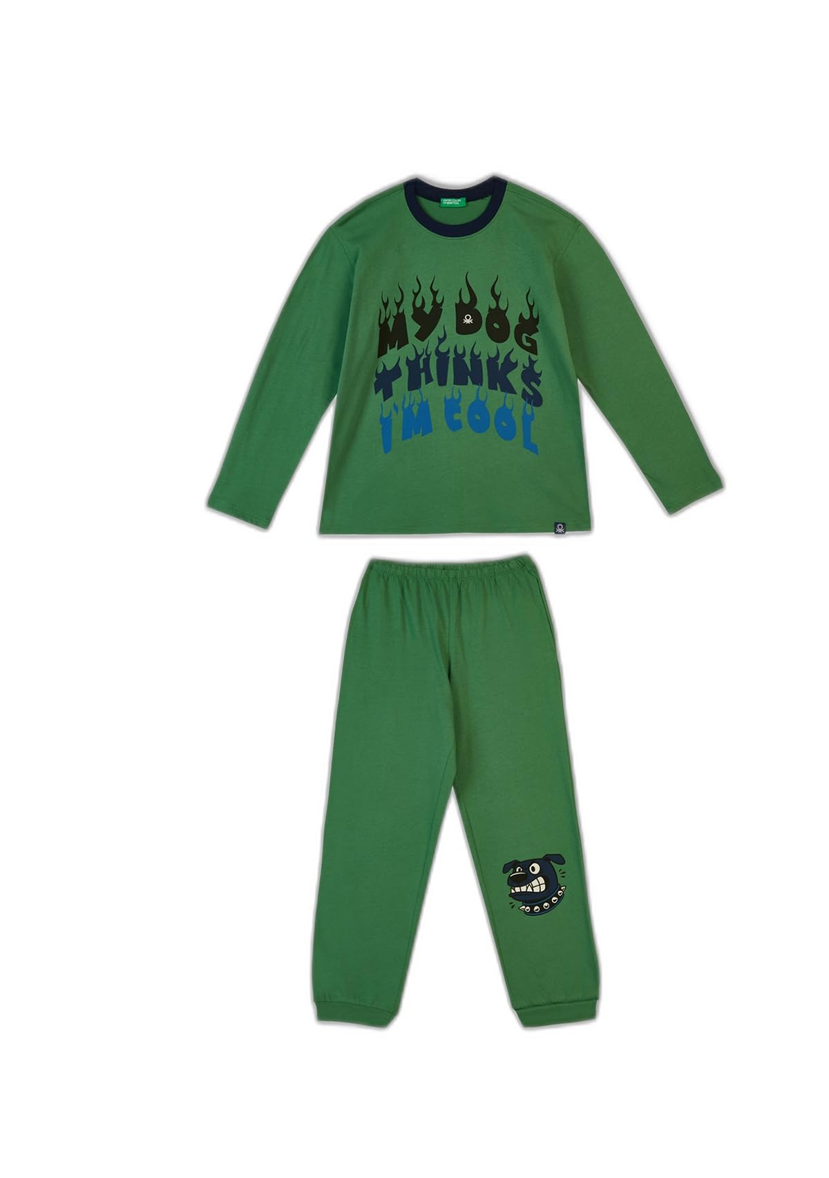 Benetton 3VD00P08X set pigiama bambino jersey cotone verde
