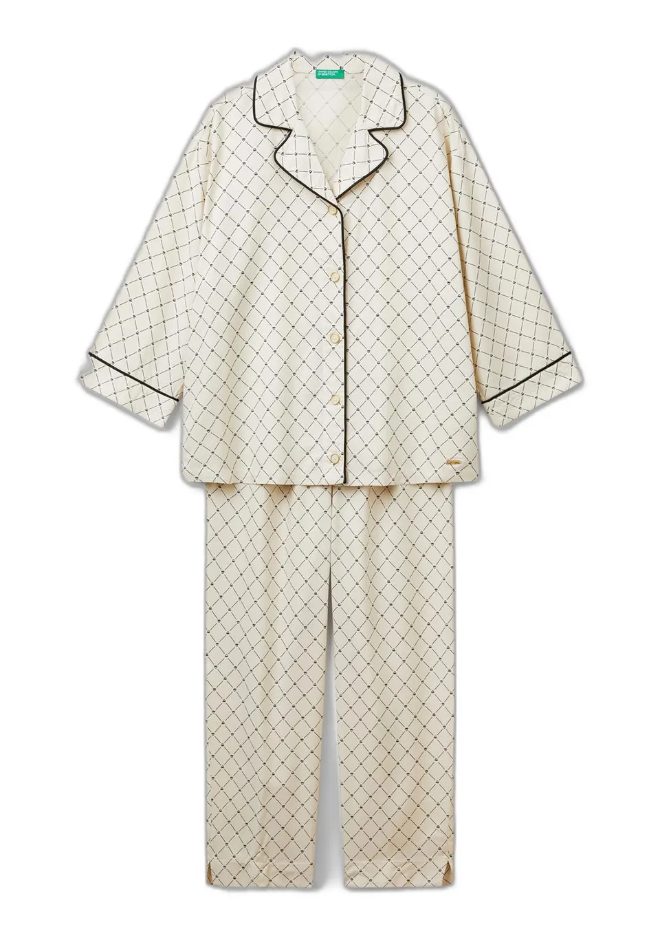 Benetton Pigiama Donna Camicia Pantaloni Capri Monogram