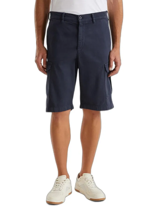Benetton Pantaloncini Uomo Blu in Cotone Lino Worker