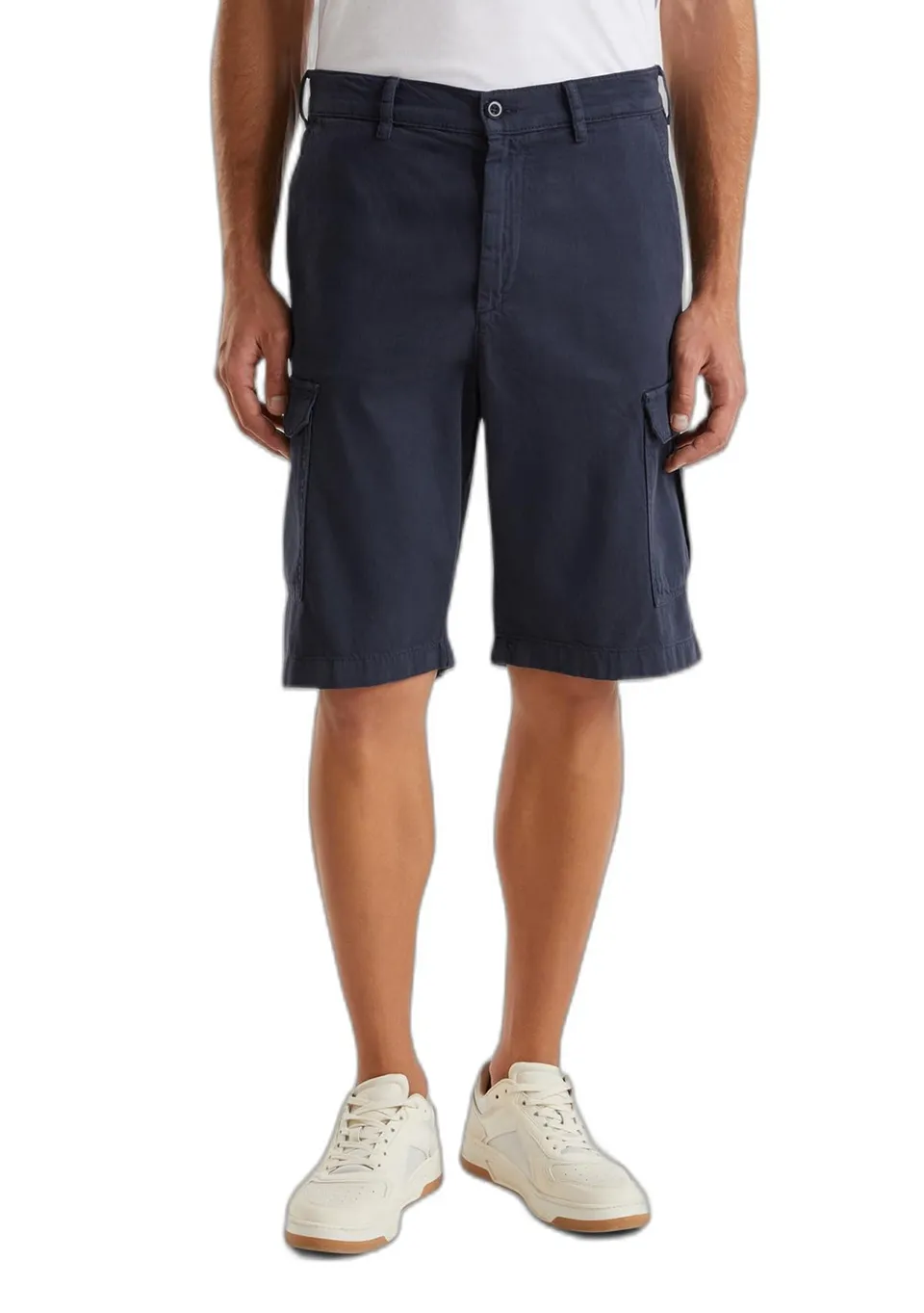 Benetton Pantaloncini Uomo Blu in Cotone Lino Worker