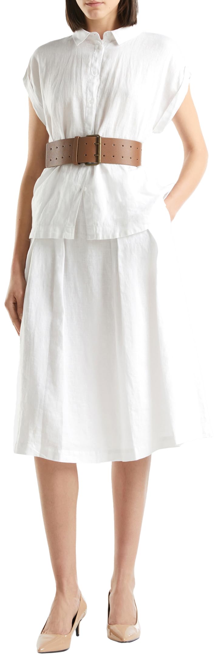 Benetton Gonne 4AGHD0039 Midi Lino Bianco Ottico 36