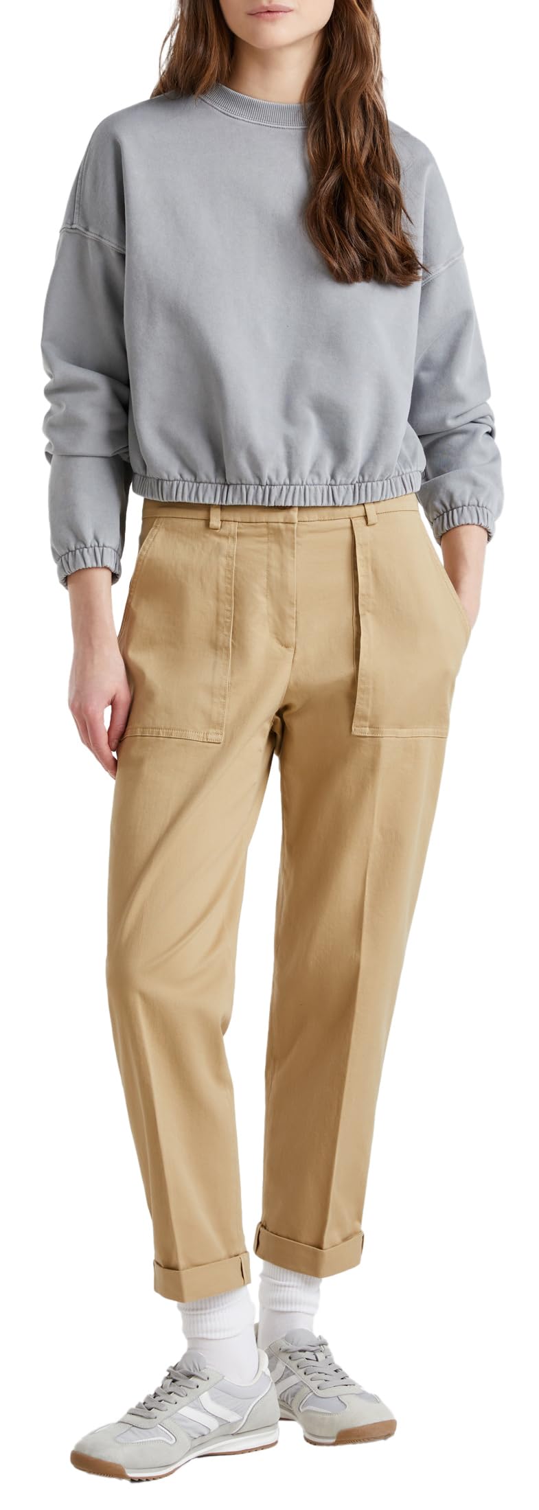 Benetton 4mvndf08e pantaloni donna 42 beige cotone twill